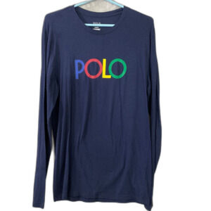 Polo Ralph Lauren Shirt Men's Small Blue Rainbow Logo Spell out Long Sleeve